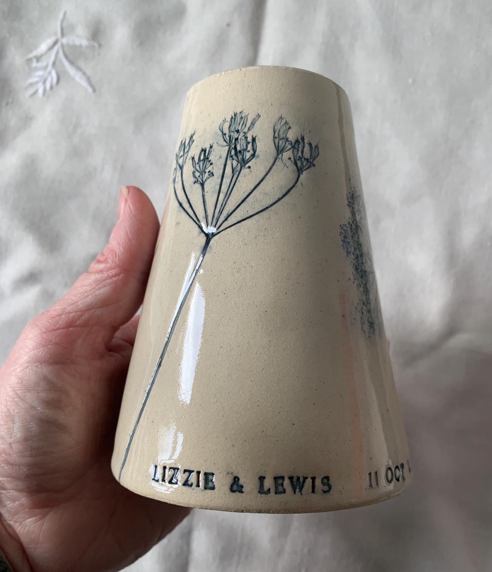 Personalised Handmade Ceramic Wild Flower Embossed Bud Stem Vase