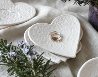 Handmade Heart Ring Dish: White Porcelain Rose Tea-light Holder
