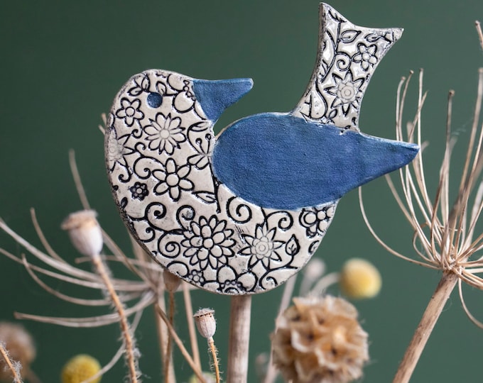 Ceramic Bird Garden Ornament / Cane Stopper