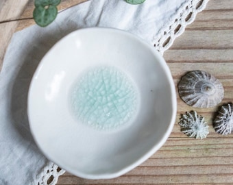 Porcelain and Sea Glass Ring Dish, Tea-light Holder, Bridesmaid Gift,