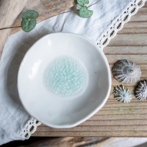 Porcelain and Sea Glass Ring Dish, Tea-light Holder, Bridesmaid Gift,