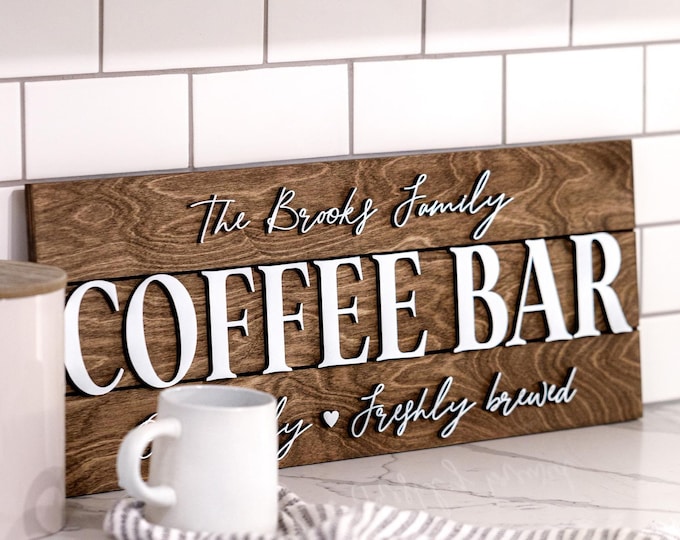 Coffee Bar Sign, Custom Wood Sign, 3D Sign, Personalized Gift, Coffee Bar Name Sign, Kitchen Sign, Gifts for home, Family Name Sign