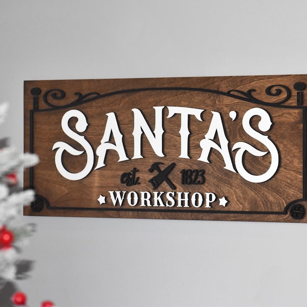 Santas Workshop Pallet Sign, Merry Christmas Sign, Custom Wood Holiday Sign, 3D Santa Sign, Custom Christmas Gift, Gift for Dad