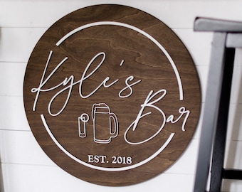 Round Bar Sign, Personalized Gift for Him, Custom Circle Bar Name Sign, Man Cave Sign, Gift for Husband, Gift for Boyfriend, 3D Name Sign,