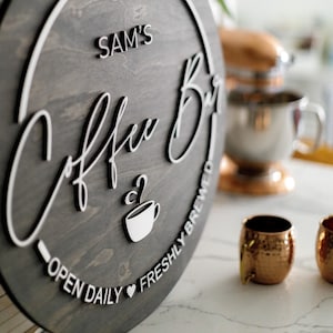 Round Coffee Bar Sign, Custom Wood Sign, 3D Sign, Personalized Gift, Coffee Bar Accessories, Kitchen Sign Decor, Gifts for home, Coffee Sign