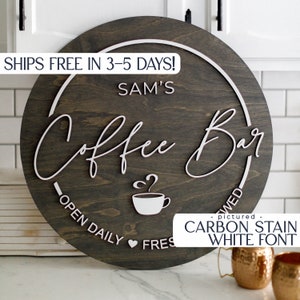 Coffee Bar Sign Custom Round Wood Sign 3D Sign Personalized Gift Circle Coffee Bar Name Sign Kitchen Sign Gifts for home image 3