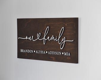 Family Name Sign, Connected Heart Our Family Sign, Custom Wood Sign, 3D Sign, Personalized Family sign, Christmas Gift, Sign with Kids Names