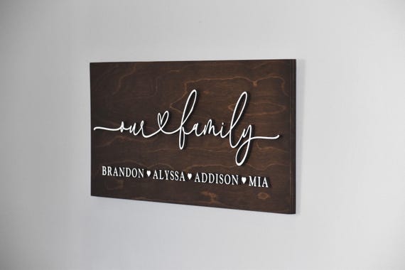 Family Name Sign, Connected Heart Our Family Sign, Custom Wood Sign, 3D Sign, Personalized Family sign, Christmas Gift, Sign with Kids Names