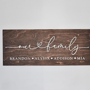 Letrero con nombre de familia, letrero de "Connected Heart Our Family", letrero de madera personalizado, letrero 3D, letrero familiar personalizado, regalo de Navidad, letrero con nombres de niños imagen 2