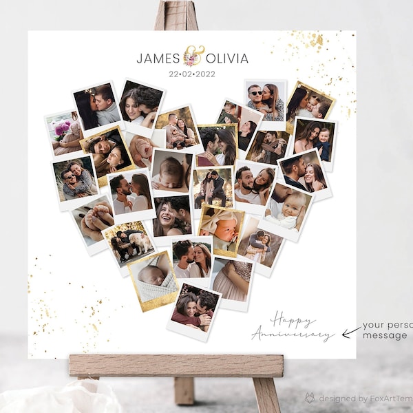 Heart Photo Collage Template • Custom Heart Shaped Collage • Valentines Day Gift • Personalized Anniversary Gift • Polaroid Style