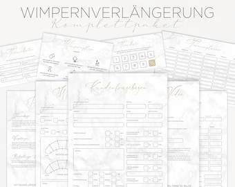 Komplettpaket Wimpernverlängerung, Formulare und Werbematerial Wimpernstylistin Kosmetikstudio, Sofortdownload PDF