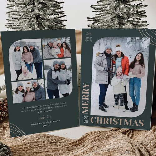 Modern Holiday Card with Multiple Photos, Editable Christmas Card Template