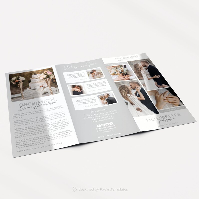 Flyer Vorlage für Hochzeitsfotograf • editierbare Broschüre für Hochzeitsfotografie zdjęcie 5