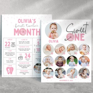 First Birthday Photo Collage Sweet One Donut First Year Milestone Board