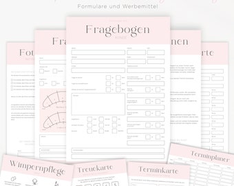 Wimpernverlängerung Komplettpaket , Formulare und Werbematerial Wimpernstylistin Kosmetikstudio, Canva Vorlagen
