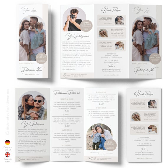Flyer Vorlage für Fotografen • editierbare Broschüre für Fotostudio