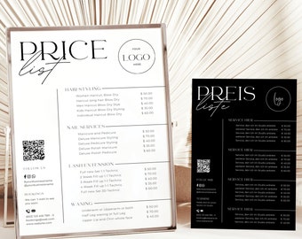 Minimalist Small Business Price List Template, Pricing Sheet Canva Template