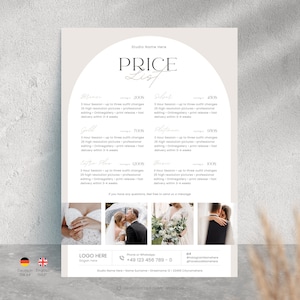 Price List Template for Photographers Canva and Photoshop Template