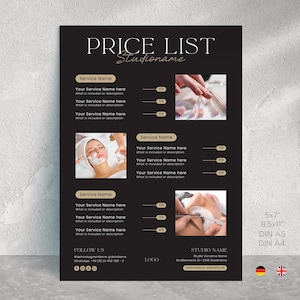 Editable Price List Template, Small Business Pricing Sheet Template, Salon Price List