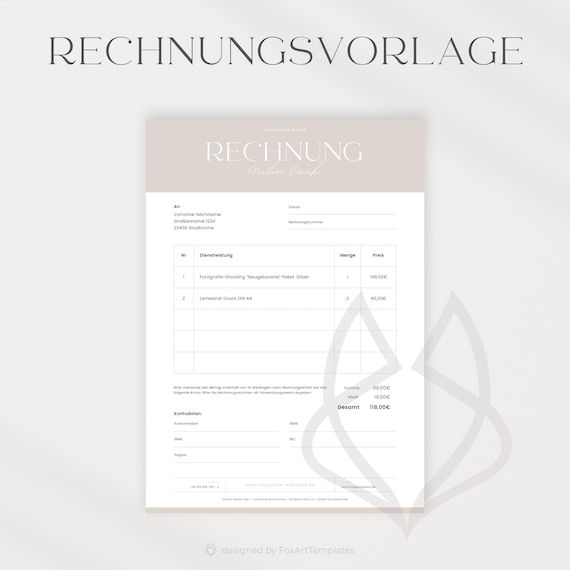 Invoice Template for Freelancers & Photographers: Canva A4 (Digital Download)