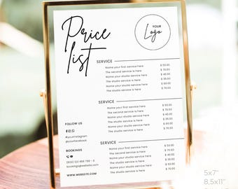 Price List Template for Small Business, Salon Pricing Sheet