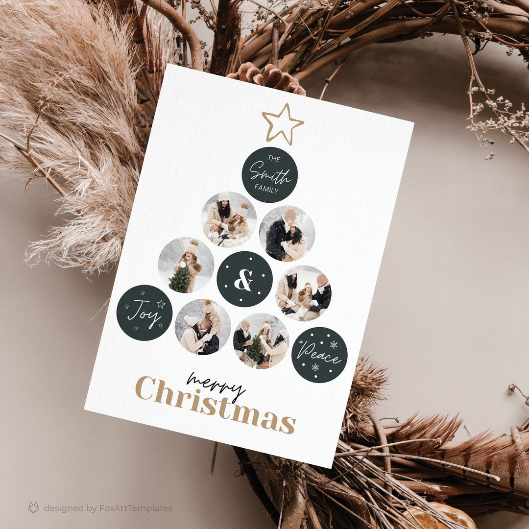 Christmas Tree Collage Template Holiday Card Photo Collage Template Etsy