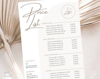Modern Arch Price List Template, Beauty Salon Pricing Sheet