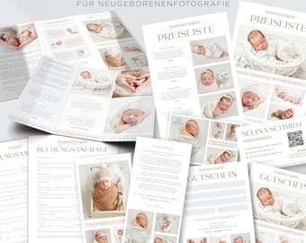 Neugeborenenfotografie Marketing Set mit Broschüre, Preisliste, Visitenkarte, Buchungsanfragen,.. für Baby Fotografen