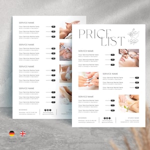 Editable Price List Template, Small Business Pricing Sheet Template, Salon Price List