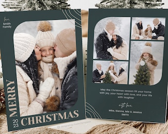 Modern Holiday Card with Multiple Photos, Editable Christmas Card Template