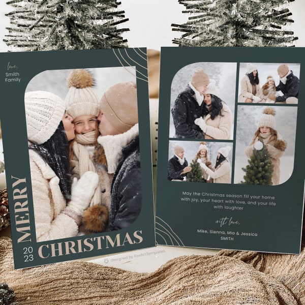 Modern Holiday Card with Multiple Photos, Editable Christmas Card Template