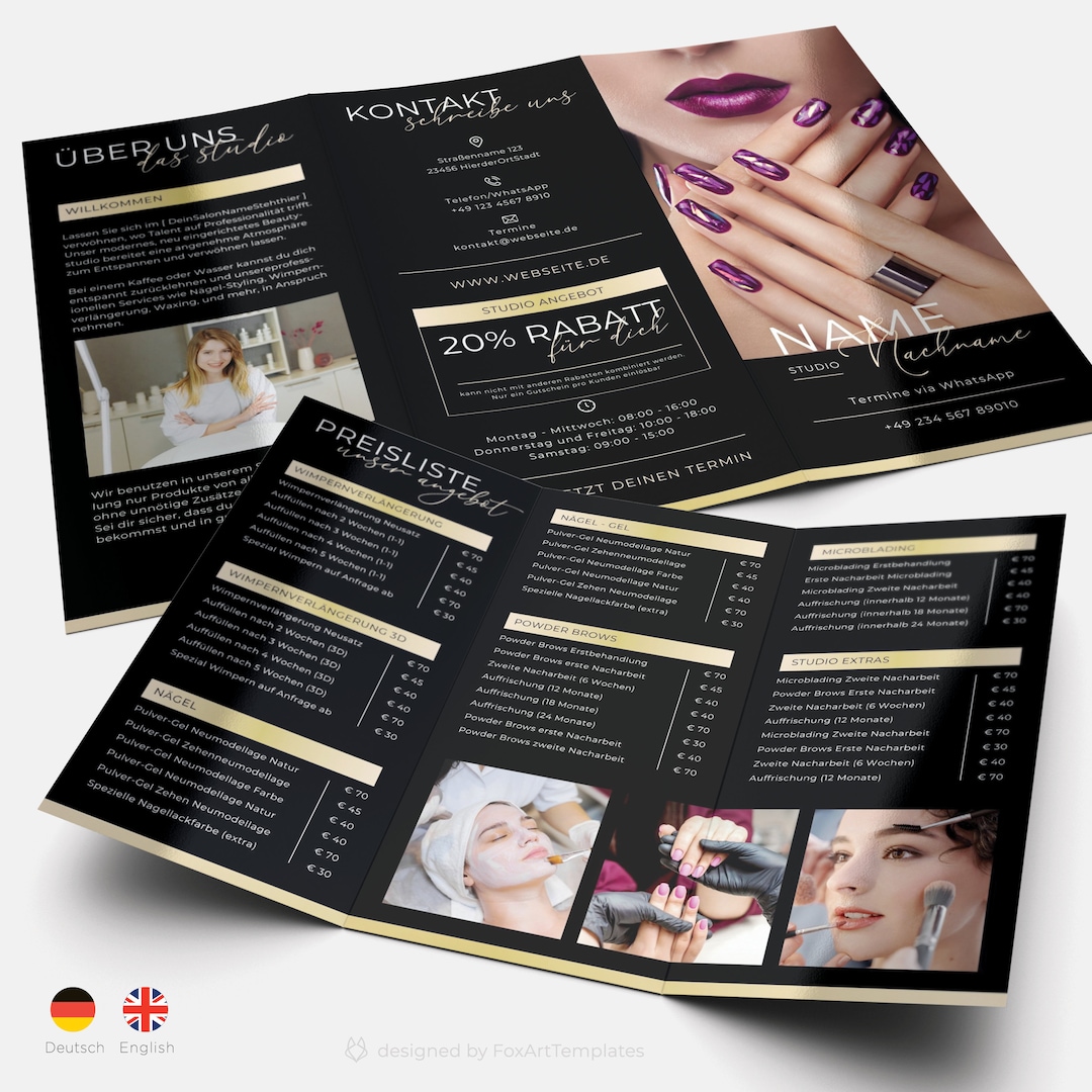 Beauty Salon Price List Editable Trifold Brochure Template