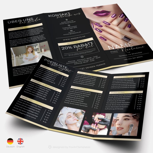 Beauty Salon Price List Editable Trifold Brochure Template