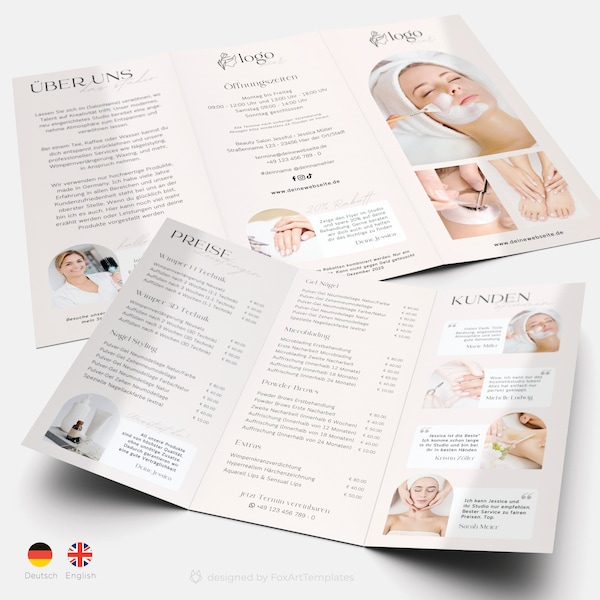 Broschüre für Kosmetikstudio Flyer für Wimpernverlängerung, Nagelstudio, usw