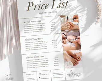 Price List Template Small Business, Vorlage Preisliste Kosmetikstudio Branche, Sofortdownload