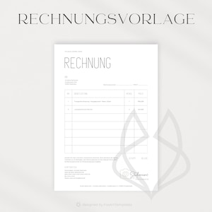 May include: A gray and white invoice template with the title "RECHNUNG" (German for "Invoice") and a fox logo. The template includes fields for item description, quantity, price, and total amount.