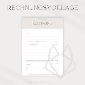 May include: A gray and white invoice template with the text "RECHNUNG" (German for invoice) at the top. The template includes sections for the customer's information, a list of services, and a total amount due.