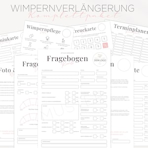 May include: A black and white printable worksheet with the title "Fragebogen Kunde" (German for "Customer Questionnaire"). The worksheet includes sections for customer information, appointment details, and lash preferences. The worksheet is designed for lash extension businesses.