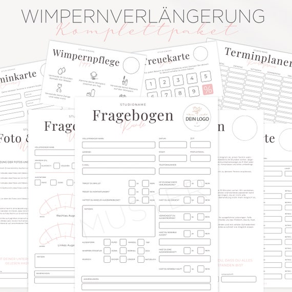 Formulare für Wimpernverlängerung, Komplettpaket für Kosmetikstudio Wimpernstylistin, Sofortdownload, Canva Vorlagen