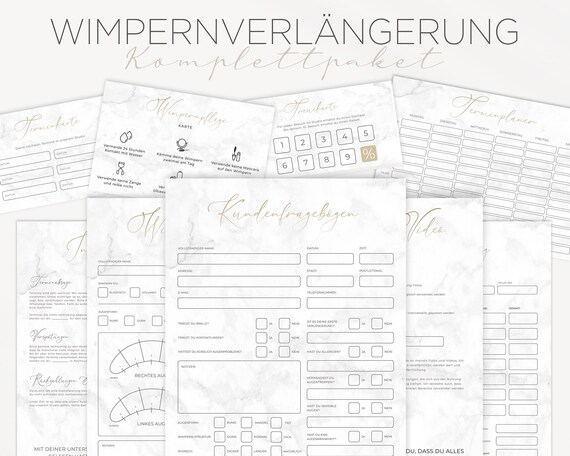 Komplettpaket Wimpernverlängerung, Formulare und Werbematerial Wimpernstylistin Kosmetikstudio, Sofortdownload PDF
