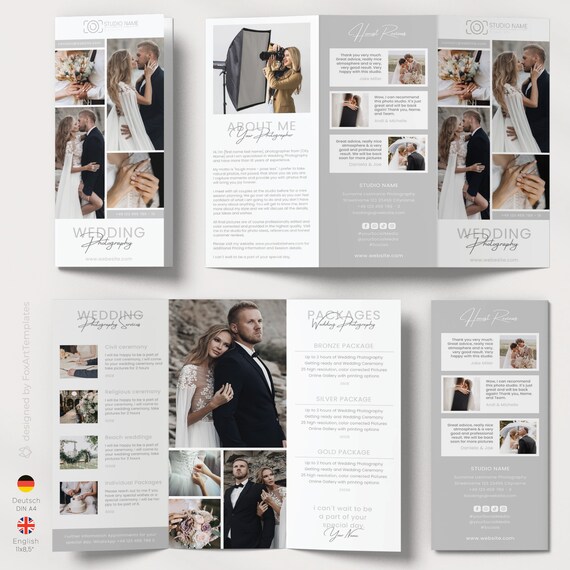 Flyer Vorlage für Hochzeitsfotograf • editierbare Broschüre für Hochzeitsfotografie