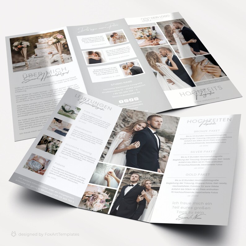 Flyer Vorlage für Hochzeitsfotograf • editierbare Broschüre für Hochzeitsfotografie zdjęcie 3