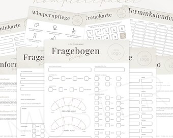 Komplettpaket Wimpernverlängerung, Formulare und Werbematerial Wimpernstylistin Kosmetikstudio, Canva Vorlagen