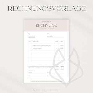 May include: A gray and white invoice template with the text "RECHNUNG" (German for invoice) at the top. The template includes sections for the customer's information, a list of services, and a total amount due.