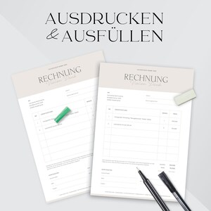 May include: Two printable invoice templates with the text "RECHNUNG" (German for invoice) and "Vielen Dank" (German for thank you) in a light brown color scheme. The text "AUSDRUCKEN & AUSF&Uuml;LLEN" (German for print and fill out) is at the top of the image.