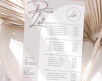 Modern Arch Price List Template, Beauty Salon Pricing Sheet