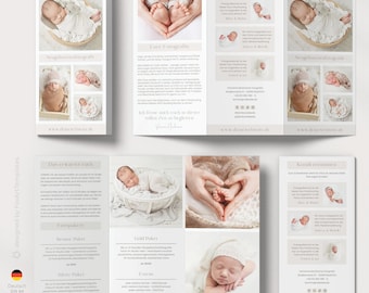 Flyer Vorlage für Baby Fotograf • editierbare Broschüre für Neugeborenenfotografie