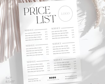 Price List Template Small Business, Vorlage Preisliste Beauty Branche