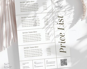 Price List Template Small Business, Vorlage Preisliste Kosmetikstudio Branche, Sofortdownload