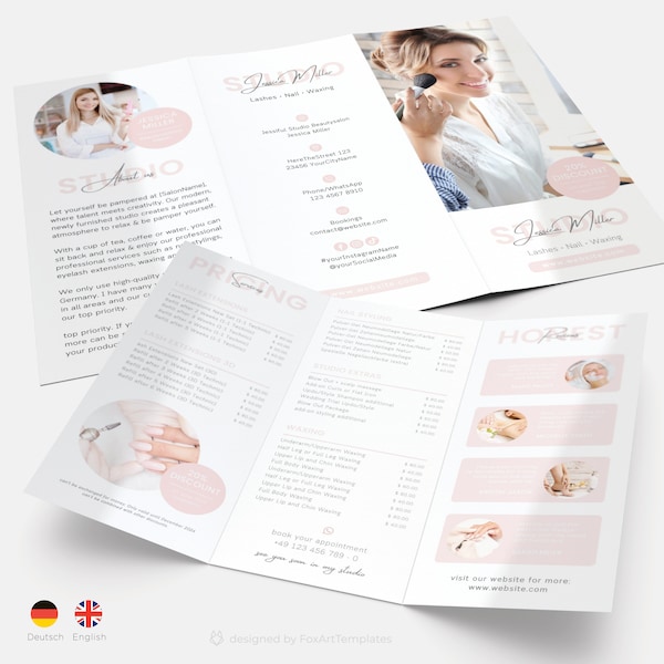 Broschüre für Kosmetikstudio Flyer für Wimpernverlängerung, Nagelstudio, usw